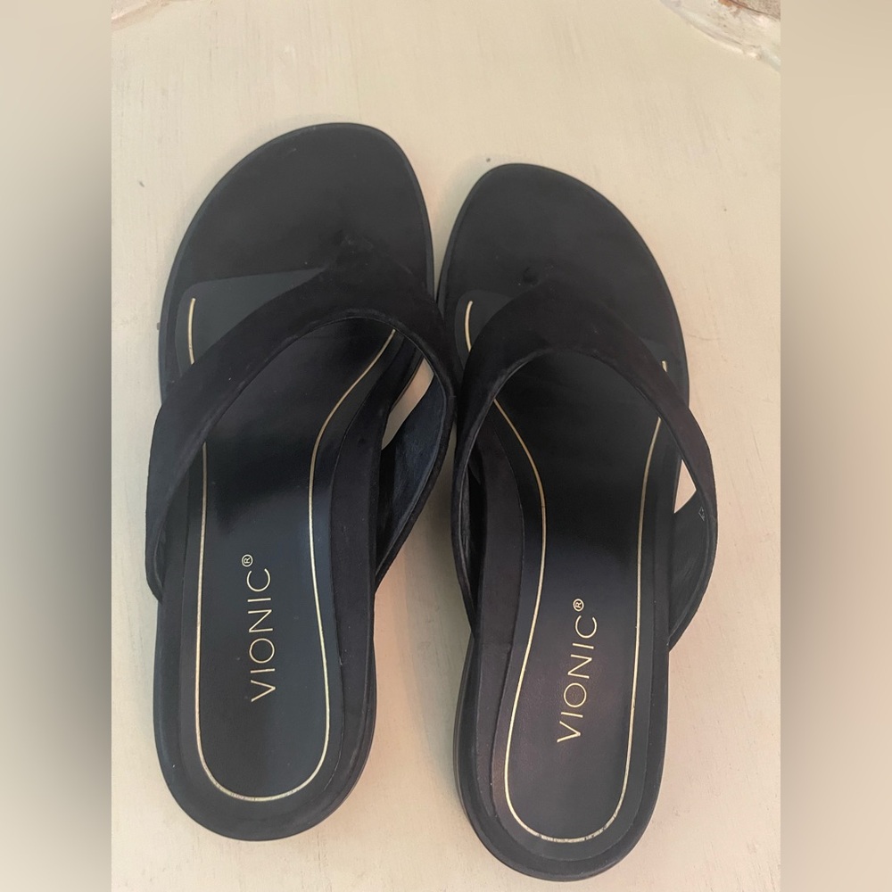 Vionic Black Suede Sandals. Excellent condition. Worn in the house only once.